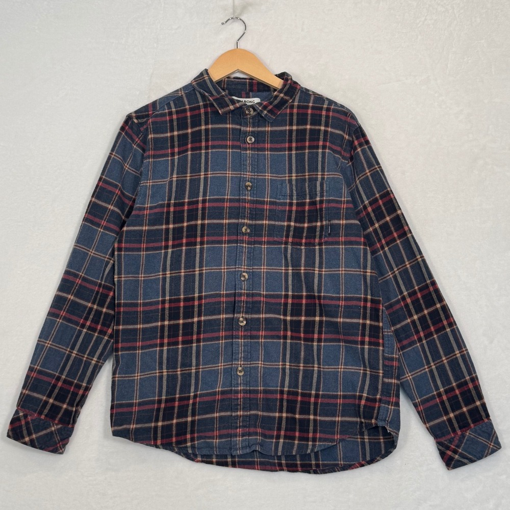 Billabong Blue Red Plaid Core Fit Stretch Flannel Shirt Large